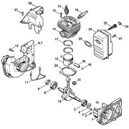 Cylinder Assembly for Stihl TS400, Crankcase and Muffler | L&S Engineers