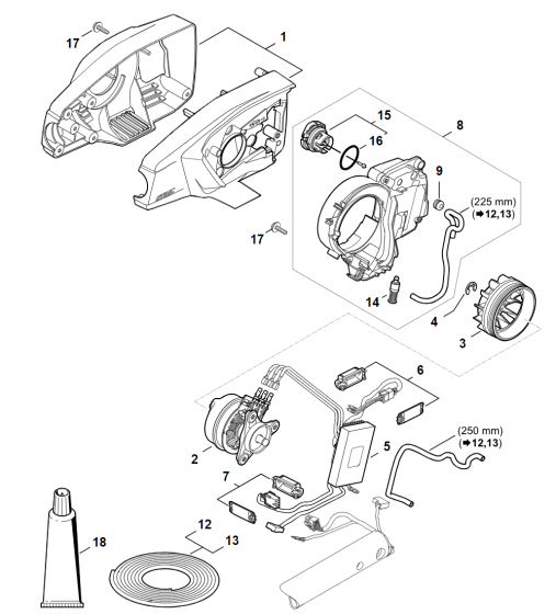 Electric Motor, Motor Housing, Oil Tank Assembly for Stihl HTA 85 Pole Pruner