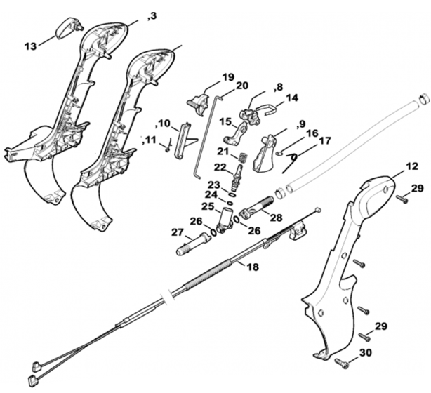 Control Handle Assembly for Stihl SR 450-Z Mistblower