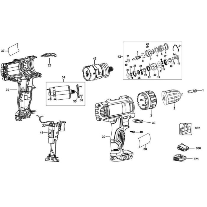 Main Assembly for DeWalt DCD700 Type 4 Cordless Drill | L&S Engineers