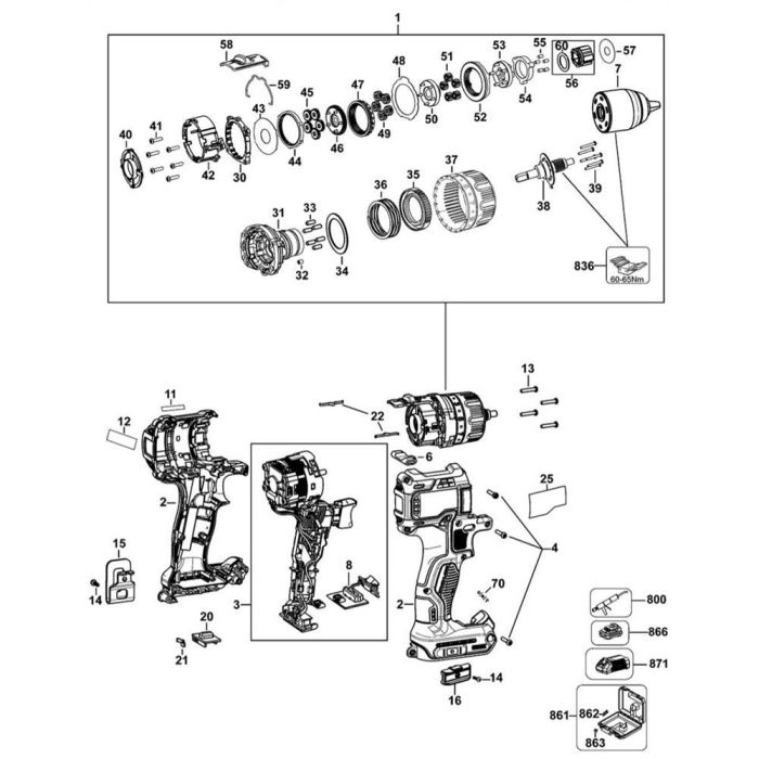 Main Assembly for DeWalt DCD791 Cordless Drill | L&S Engineers