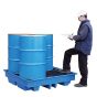 230 Litre / 4 Drum Blue Polyethylene Spill / Drip Forklift Pallet c/w Grate