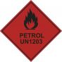 Petrol UN1203 Hazard Warning Diamond Label - 100mm x 100mm - Self Adhesive