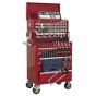 Topchest & Rollcab Combination 10 Drawer with Ball Bearing Slides - Red & 147pc Tool Kit Sealey Part No. APCOMBOBBTK55