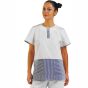 Ladies Tunic Poly/Cotton 2 Button Placket Patch Pockets Blue/Wht Stripe XL