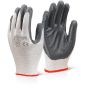 Polyester Seamless Gloves Nitrile Palm & Finger Coated Vented Back Grey MED