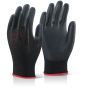 Nylon Knitted Gloves PU Coated Palm Integral Elasticated Wrist Black Small