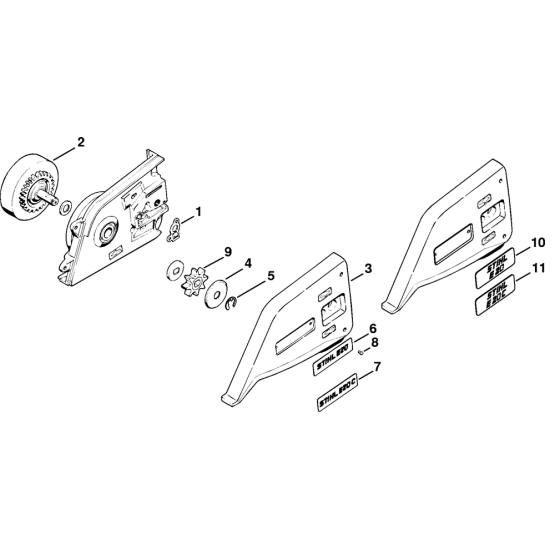 Chain sprocket cover (13.98), (40.94) Assembly for Stihl E20 E220 Electric Chainsaws