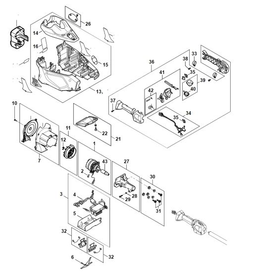 Electric Motor, Motor Housing, Control Handle for Stihl KMA135R Cordless Kombi Engine