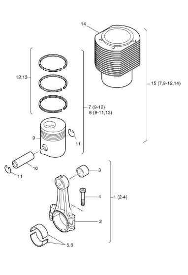 Piston, Conrod, Cylinder Assembly for Hatz 2L40 Diesel Engine